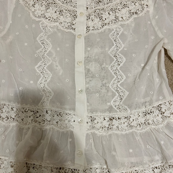 Sheer white chiffon button up blouse with mother of pearl buttons and lace inset - Picture 5 of 7